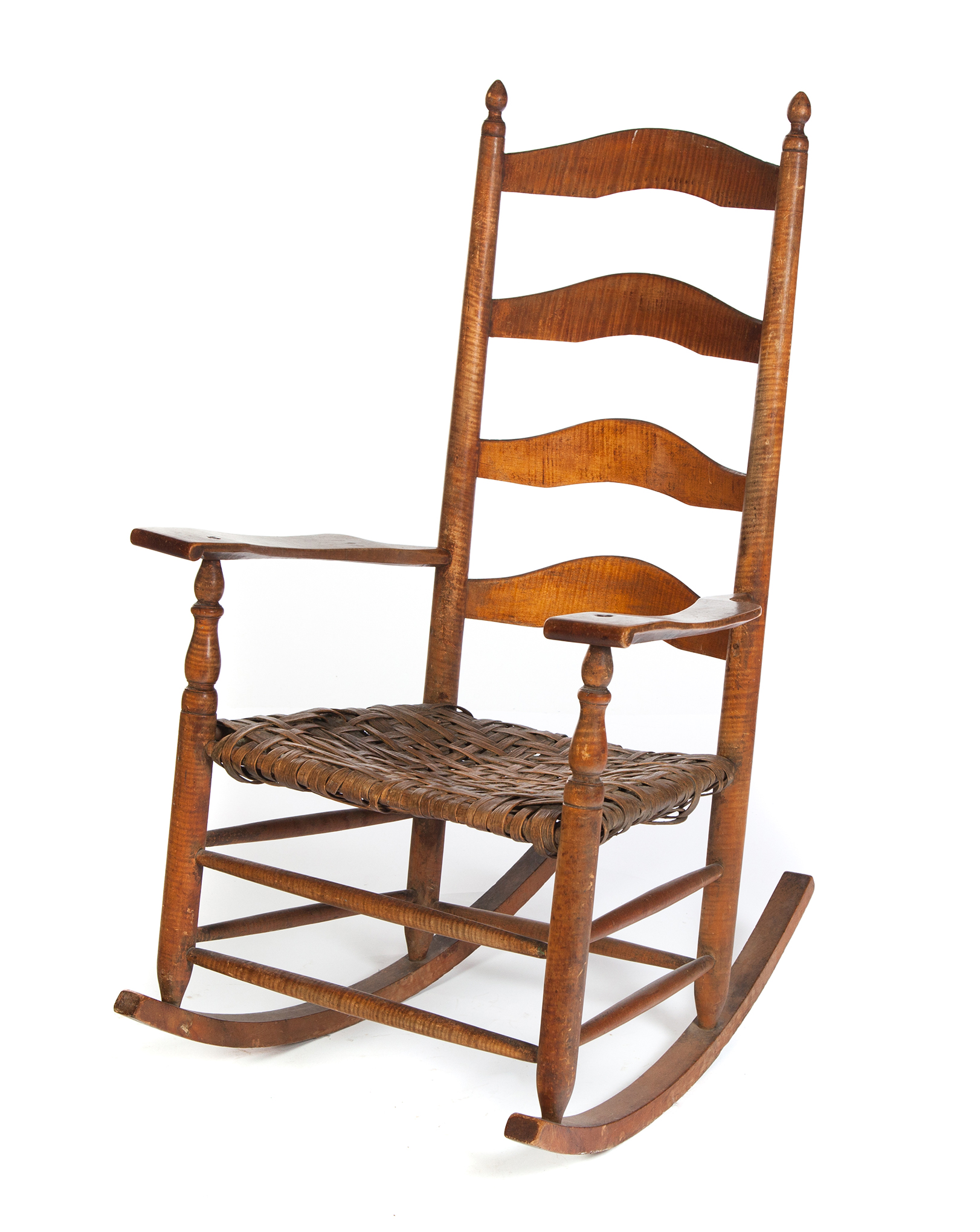 Appraisal: AMERICAN ROCKING CHAIR Mid th century curly maple Wide arms