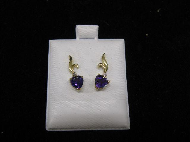 Appraisal: Amethyst Diamond Earrings deep rich heart shaped gems in k