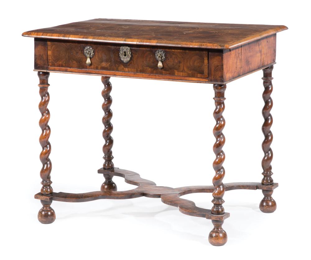 Appraisal: Antique William and Mary Oyster-Veneered Walnut Side Table c molded