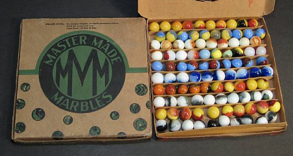 Appraisal: Master Marble stock boxes amp Marbles An ensemble of three