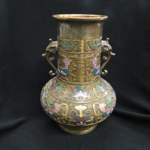 Appraisal: Japanese Champleve Bronze Vase fine geometric floral designs