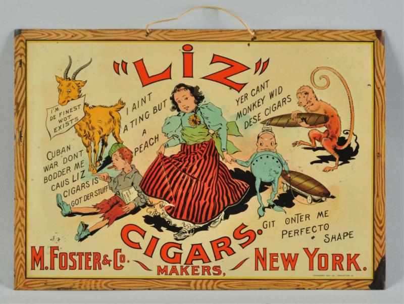 Appraisal: Tin Liz Cigars Advertising Sign Description Circa s Nice depiction