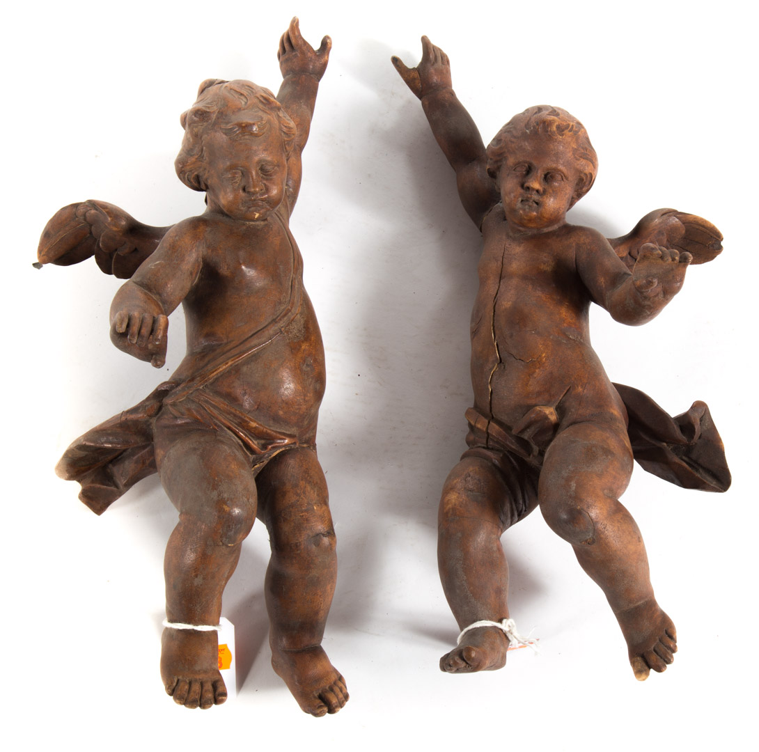 Appraisal: Pair continental carved wood angels th century probably Italian in