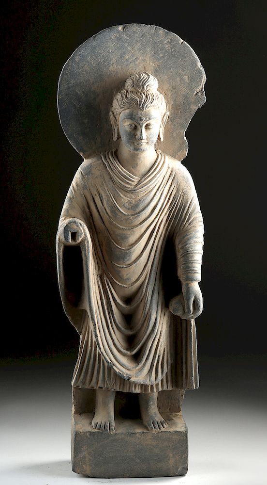 Appraisal: Tall Gandharan Schist Sculpture - Standing Buddha Ancient Central Asia