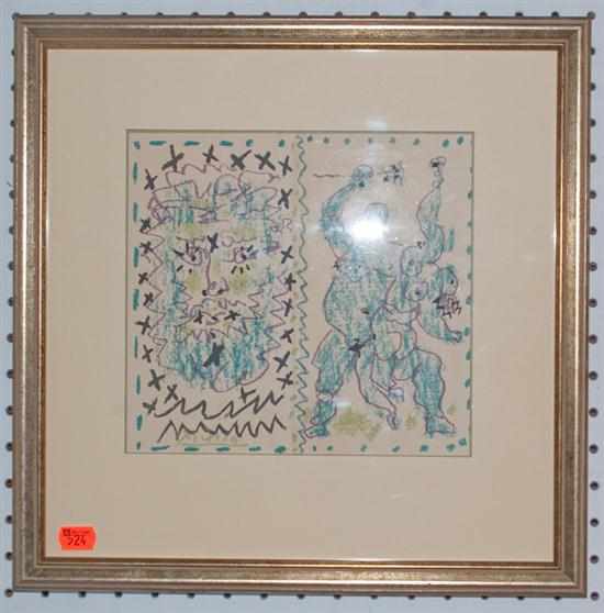 Appraisal: Framed chromolithograph book cover signed in the print ''Picasso'' depicting