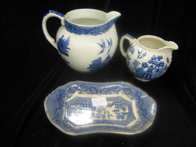 Appraisal: Pcs Buffalo Pottery Blue Willow pitchers relish dish