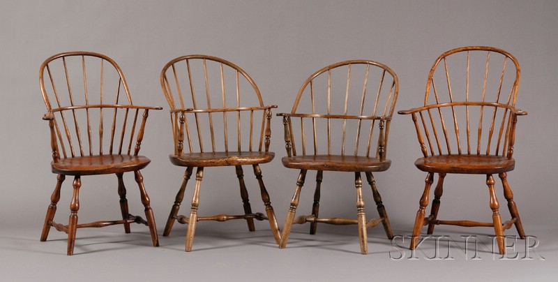 Appraisal: Assembled Set of Four Sackback Windsor Chairs New England late