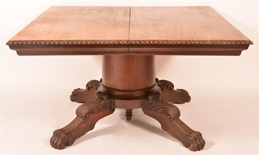 Appraisal: Walnut Pedestal Base Extending Dining Table Antique Walnut Pedestal Base