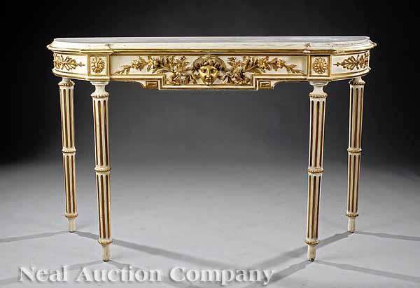 Appraisal: A Louis XVI-Style Cr me Peinte and Gilt-Decorated Console Table