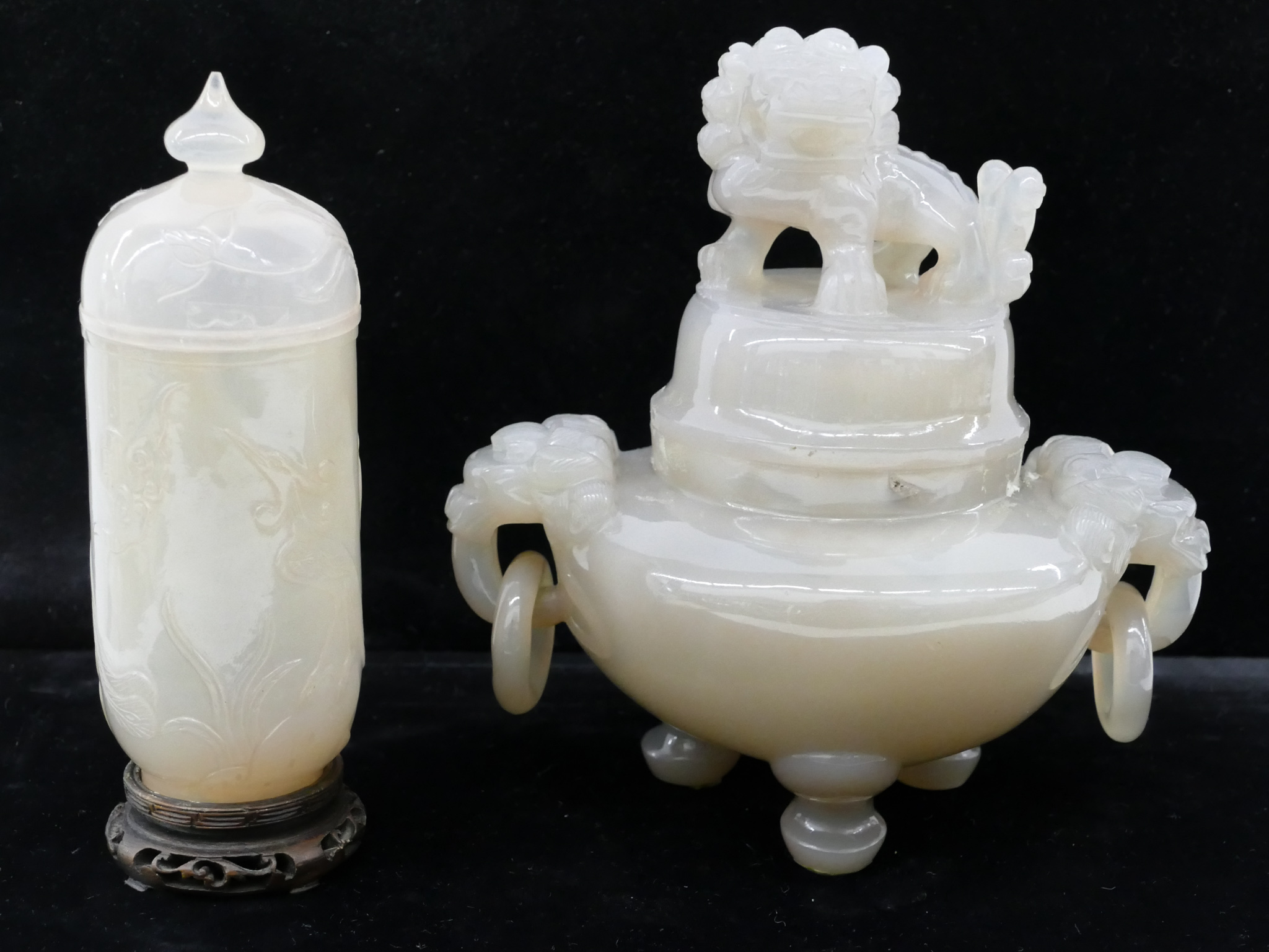 Appraisal: pc Chinese Agate Censer and Covered Jar Includes a foo