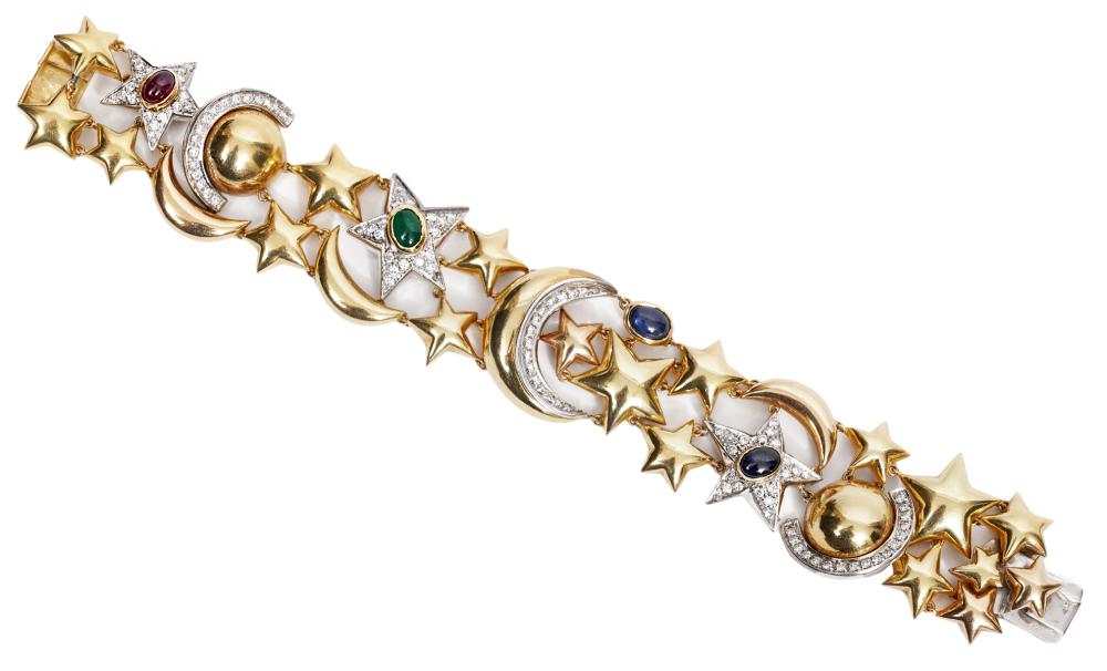 Appraisal: K YG CONSTELLATION THEMED GEM STONE BRACELET K yellow gold