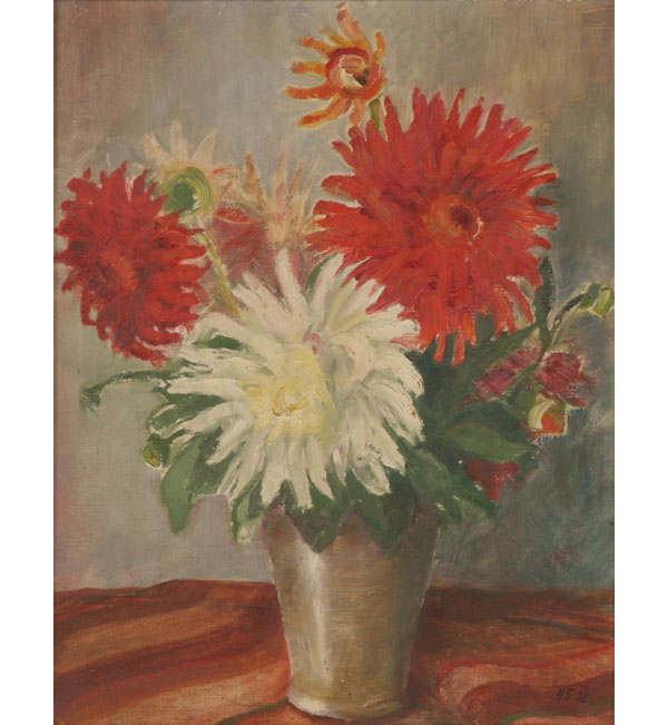 Appraisal: European th century floral still life oil on board initialed