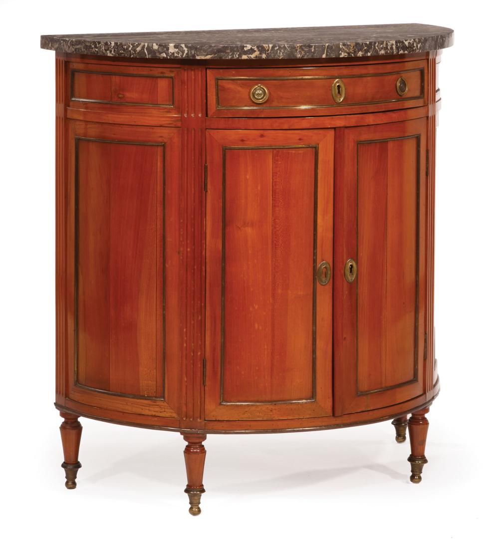 Appraisal: Antique Directoire-Style Bronze-Mounted Cherrywood Demilune Commode th c variegated marble