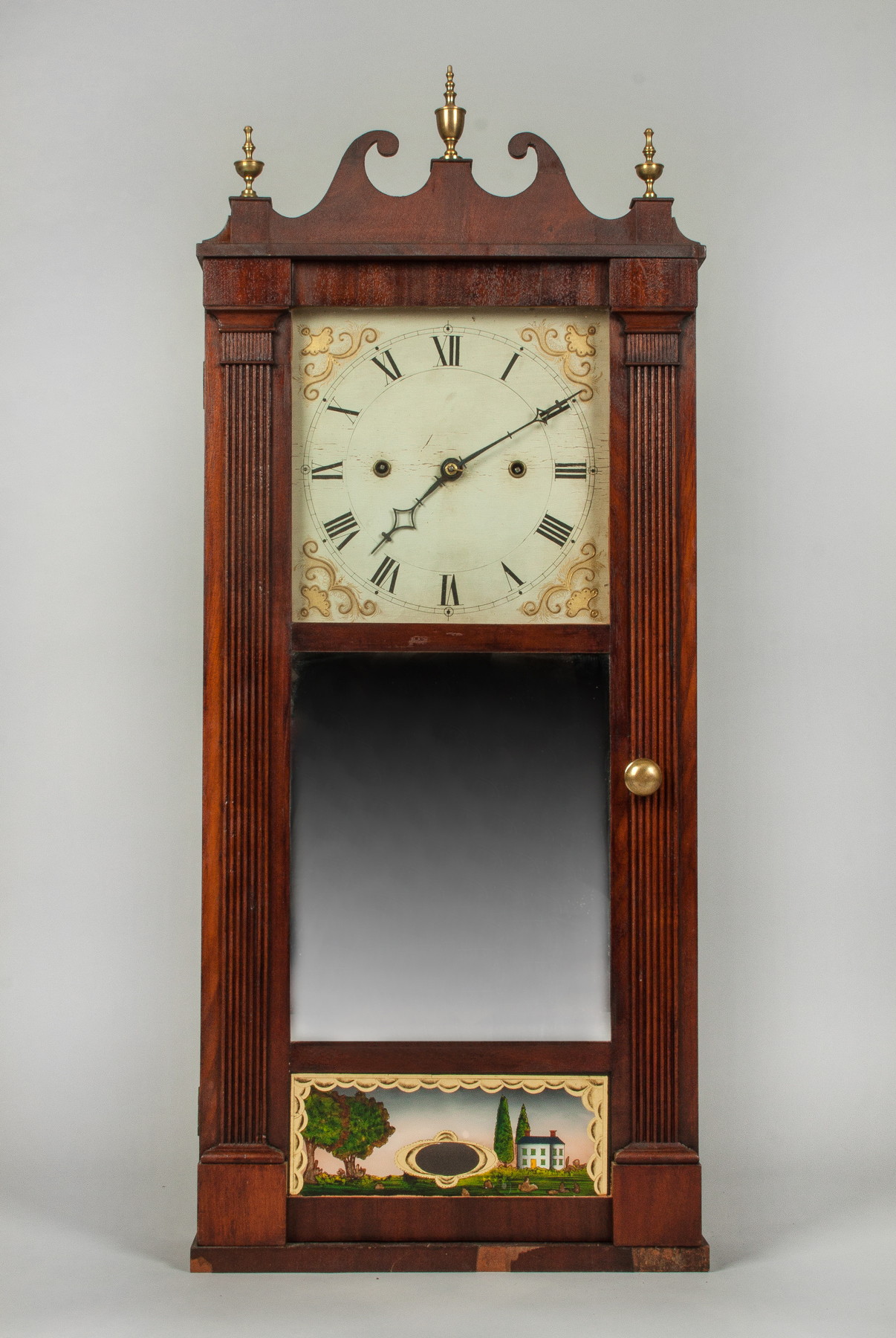 Appraisal: Ives Mirror Shelf Clock Mahogany case fluted columns some restorations