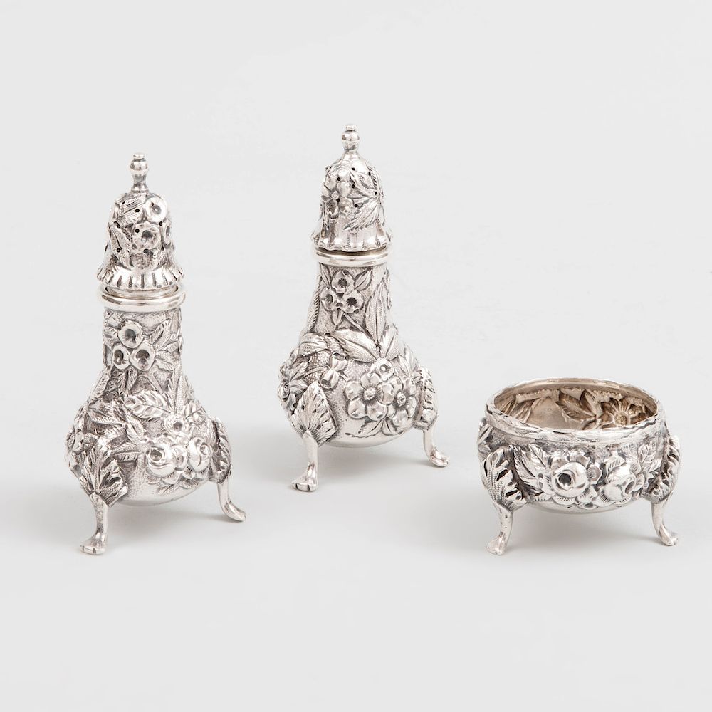 Appraisal: Three S Kirk Sons Silver Condiment Wares in the 'Rose'