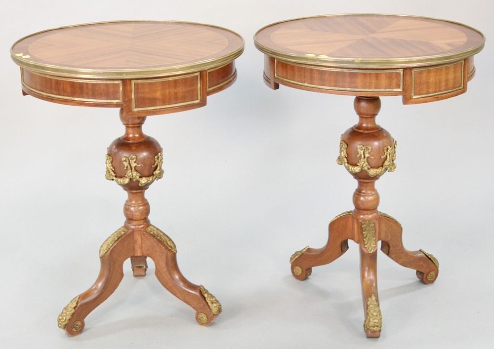 Appraisal: Pair of round pedestal stands ormolu mounted swags and foliate