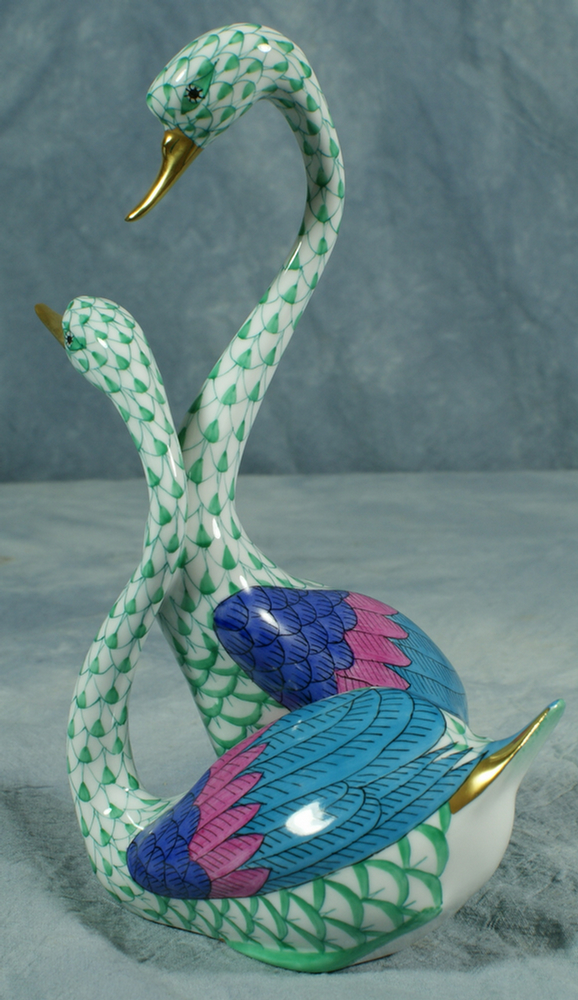 Appraisal: Herend fishnet group figurine two swans tall no damage Estimate