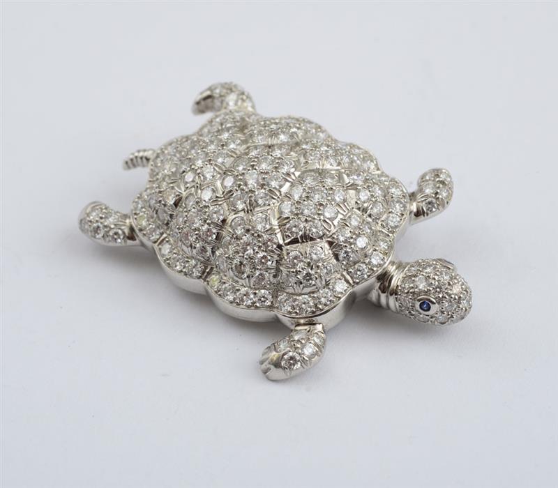 Appraisal: PLATINUM AND DIAMOND TURTLE BROOCH TIFFANY CO Set with round