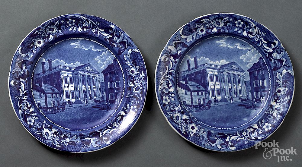 Appraisal: Two Historical Blue Staffordshire plates Two Historical Blue Staffordshire Bank