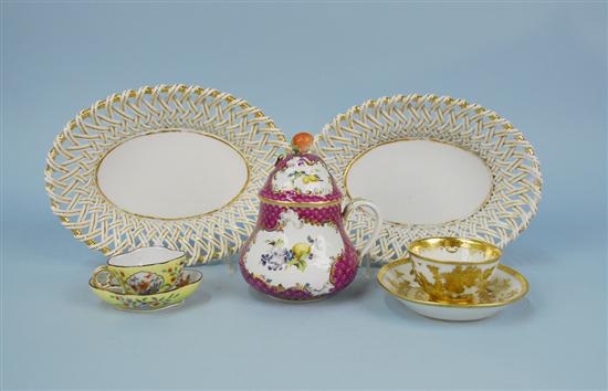 Appraisal: COLLECTION OF GERMAN PORCELAIN including a Meissen purple ground fruit