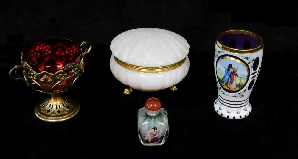 Appraisal: Four pieces of tableware including Art Nouveau style loving cup