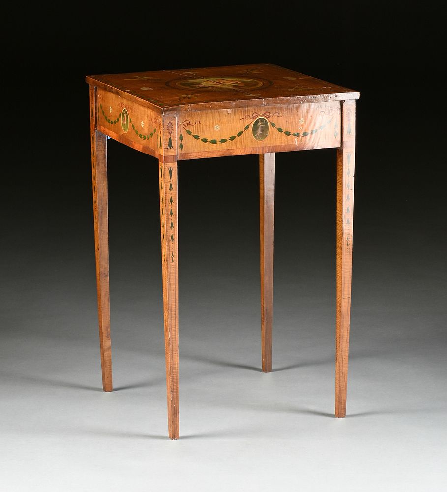 Appraisal: A GEORGE III PAINTED SATINWOOD AND MAPLE SIDE TABLE POSSIBLY