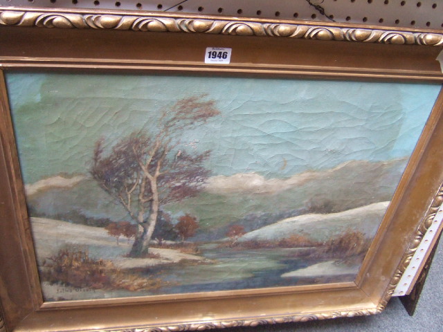 Appraisal: Julius Olsson - Snowy river landscape oil on canvas signed