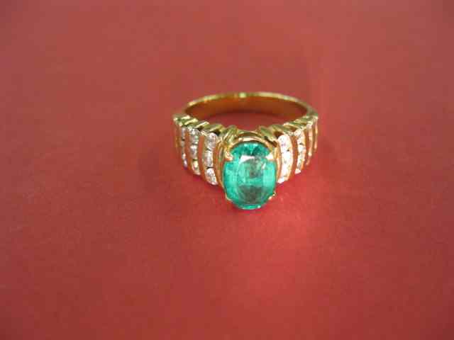 Appraisal: Emerald Diamond Ring carat oval gem with diamonds on each