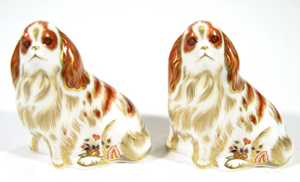 Appraisal: Two Royal Crown Derby paperweights Cavalier King Charles spaniels with