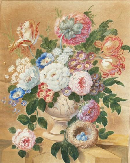 Appraisal: Continental School th Century Floral Still Life with a Bird's