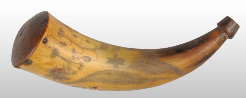 Appraisal: Pennsylvania Engraved Pocket Powder Horn Description Engraved birds and floral