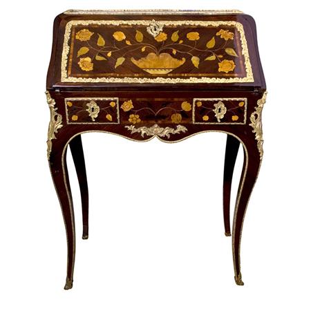 Appraisal: Transitional Louis XV XVI Style Gilt-Metal Mounted Marquetry Inlaid Walnut