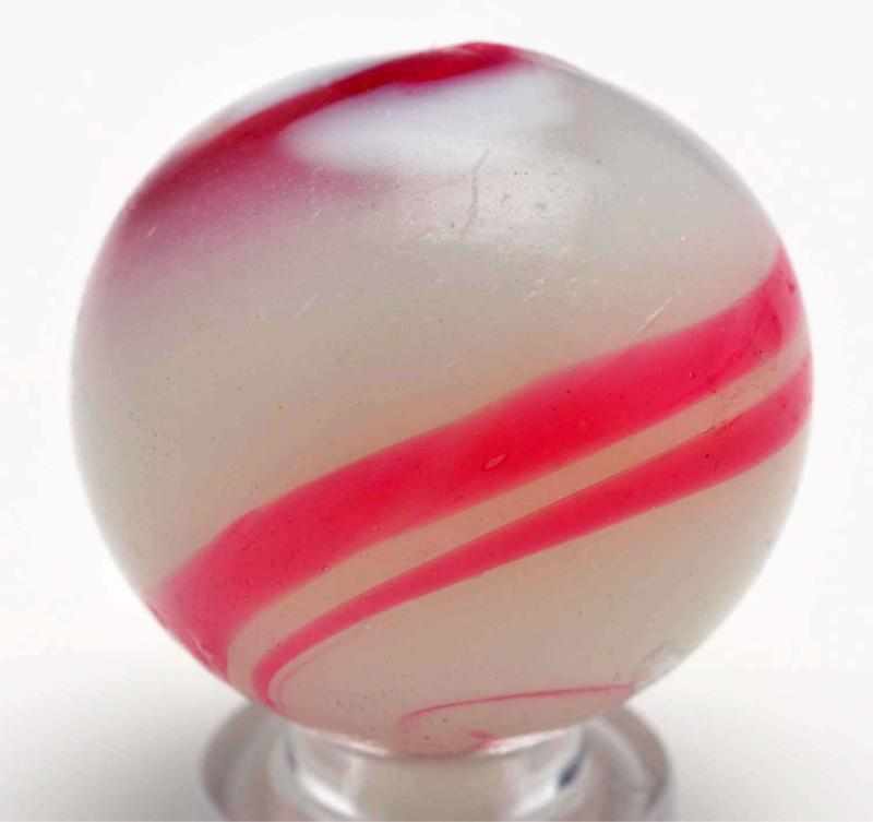 Appraisal: Large Red Banded White Opaque Marble Description White base with