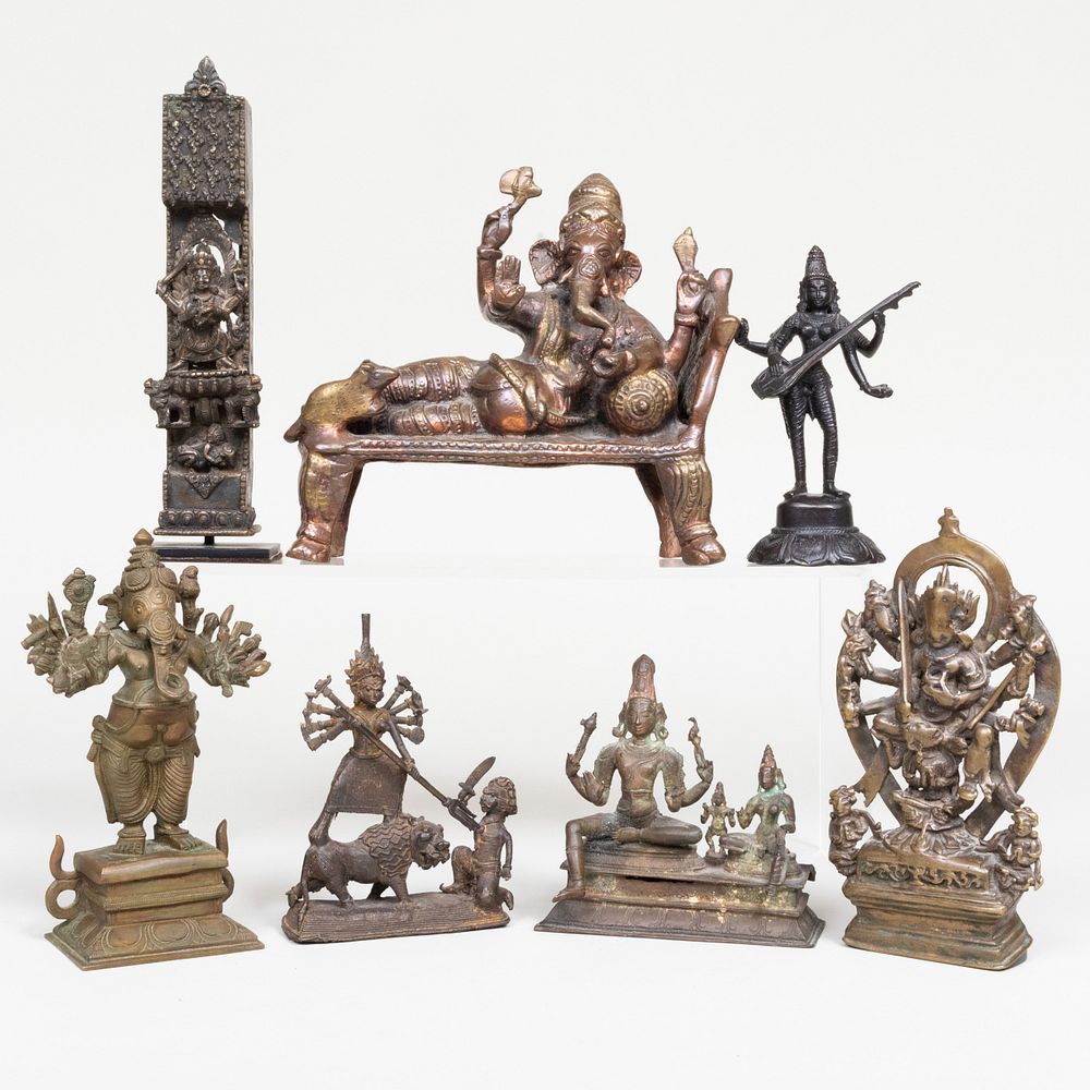 Appraisal: Group of Seven Indian Bronze Figures of Dieties The largest