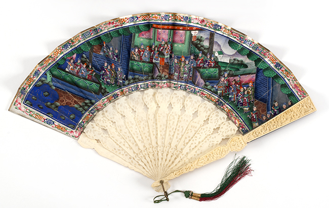 Appraisal: PAPER AND CARVED IVORY MANDARIN FAN Chinese Early th CenturyThe