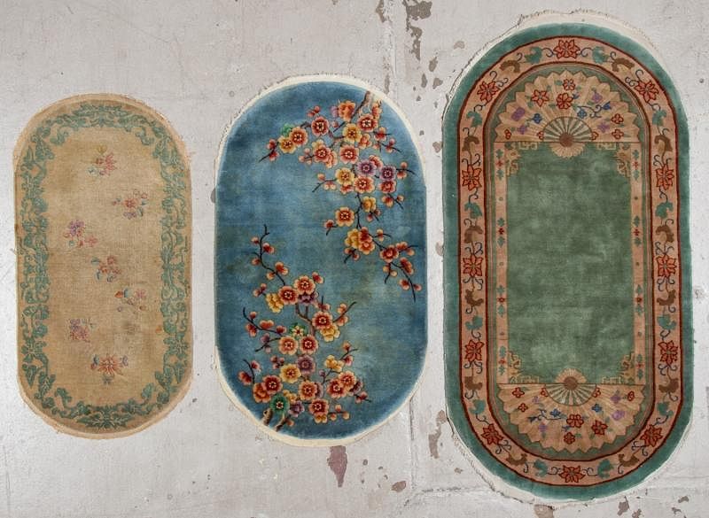 Appraisal: Chinese Art Deco Oval Rugs ' '' x ' ''