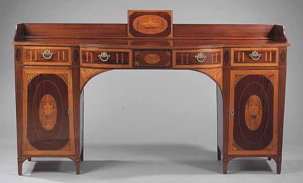 Appraisal: An Antique Georgian-Style Inlaid Mahogany Sideboard th c the top