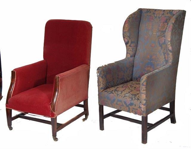 Appraisal: A TH CENTURY HIGH BACK WING EASY CHAIR on chamfered