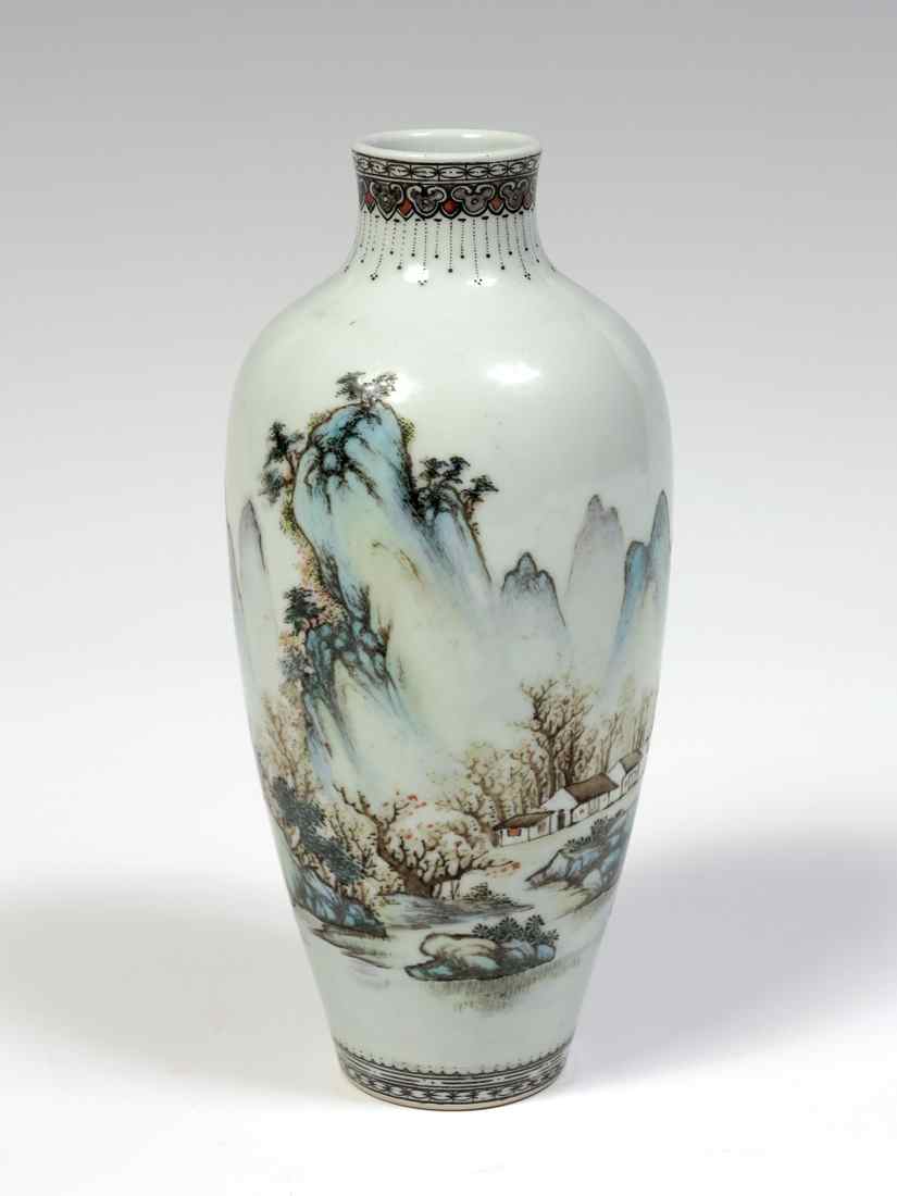 Appraisal: CHINESE FINE PORCELAIN HAND PAINTED VASE Mountain view scenic landscape