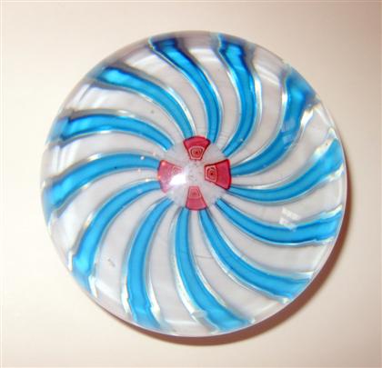 Appraisal: Antique Clichy turquoise swirl paperweight With a central pink and