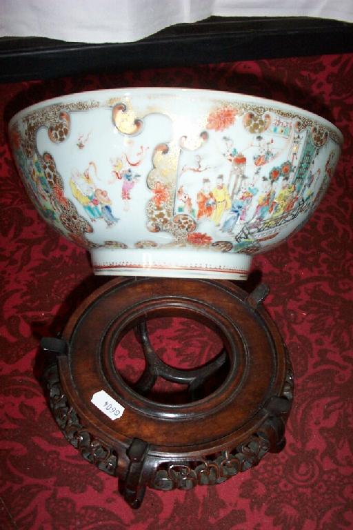 Appraisal: A th century oriental punch bowl with polychrome painted decoration