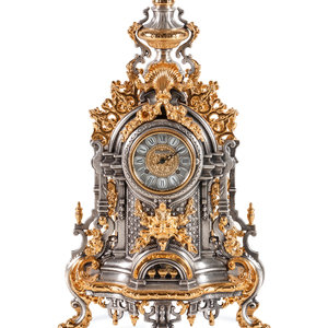 Appraisal: An Italian Gilt and Silvered Metal Mantel Clock Modern stamped