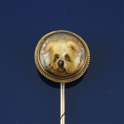 Appraisal: A late th century gold stick pin mounted with a