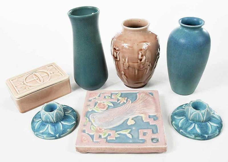 Appraisal: Seven Pieces of Rookwood Art Pottery American th century pink