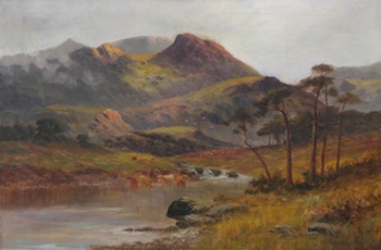 Appraisal: J McIntyre Scottish Early th Century Highland mountainscape with cattle