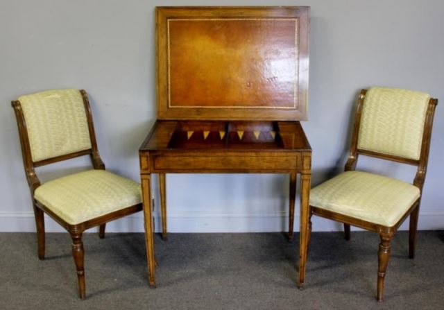 Appraisal: Vintage Beacon Hill Leather Top Game Table Chairs Table banded