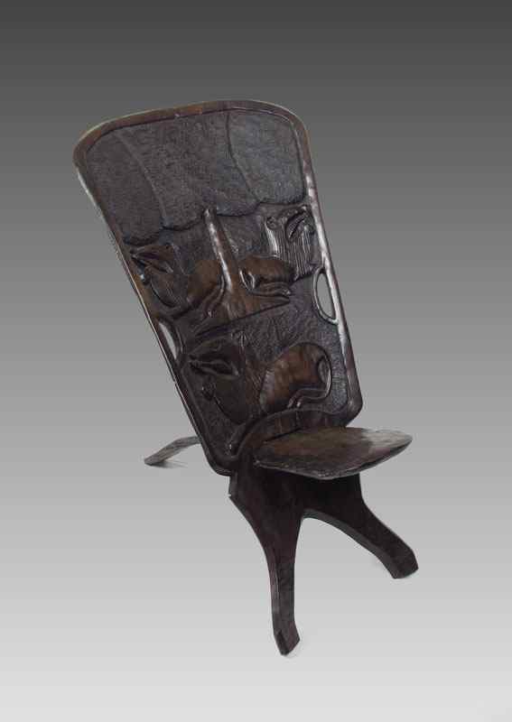 Appraisal: AFRICAN FOLK ART HAND CARVED CHAIR Unique two piece back