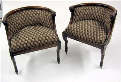 Appraisal: Pair of Continental mahogany and brass inlaid armchairs Each with