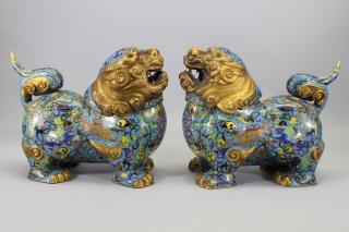 Appraisal: Qing Dynasty Chinese Cloisonne Enameled Foo Dogs Pair of Qing