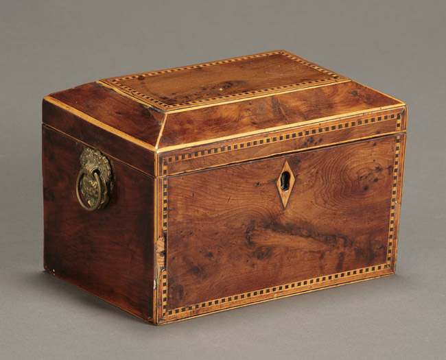 Appraisal: Regency Satinwood and Mahogany Inlaid Yewwood Tea Caddy Circa The